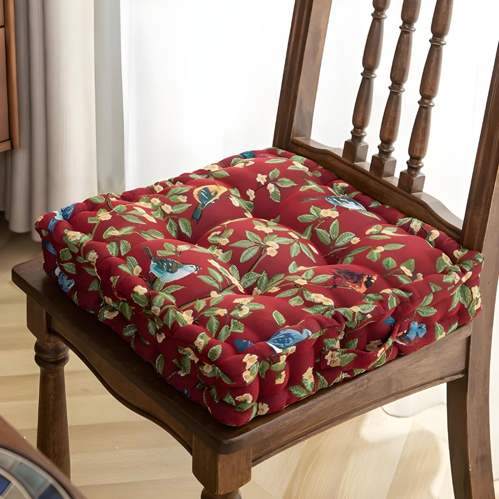 Plush Microfiber Whimsical Bird & Leaf Chair Cushion (16.5x16.5x4 in)