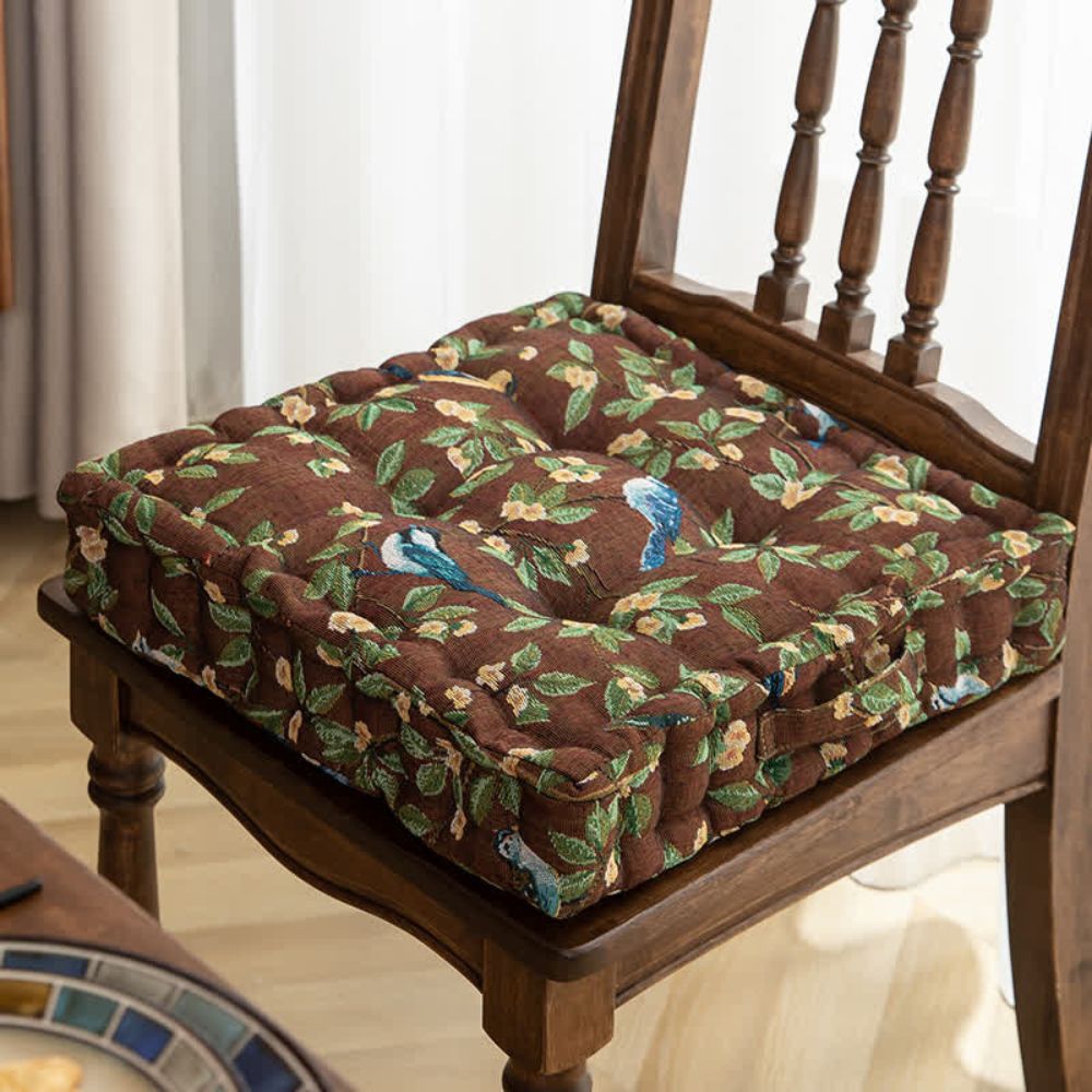 Plush Microfiber Whimsical Bird & Leaf Chair Cushion (16.5x16.5x4 in)