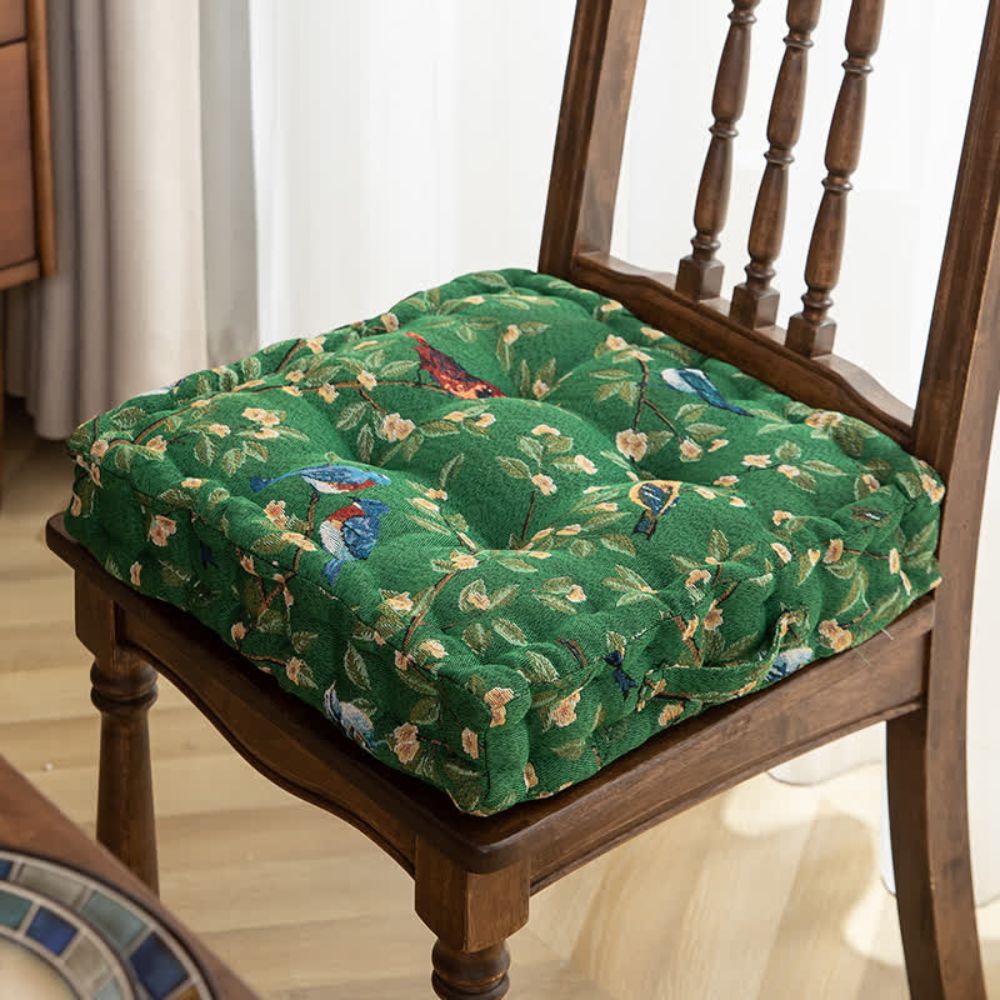 Plush Microfiber Whimsical Bird & Leaf Chair Cushion (16.5x16.5x4 in)