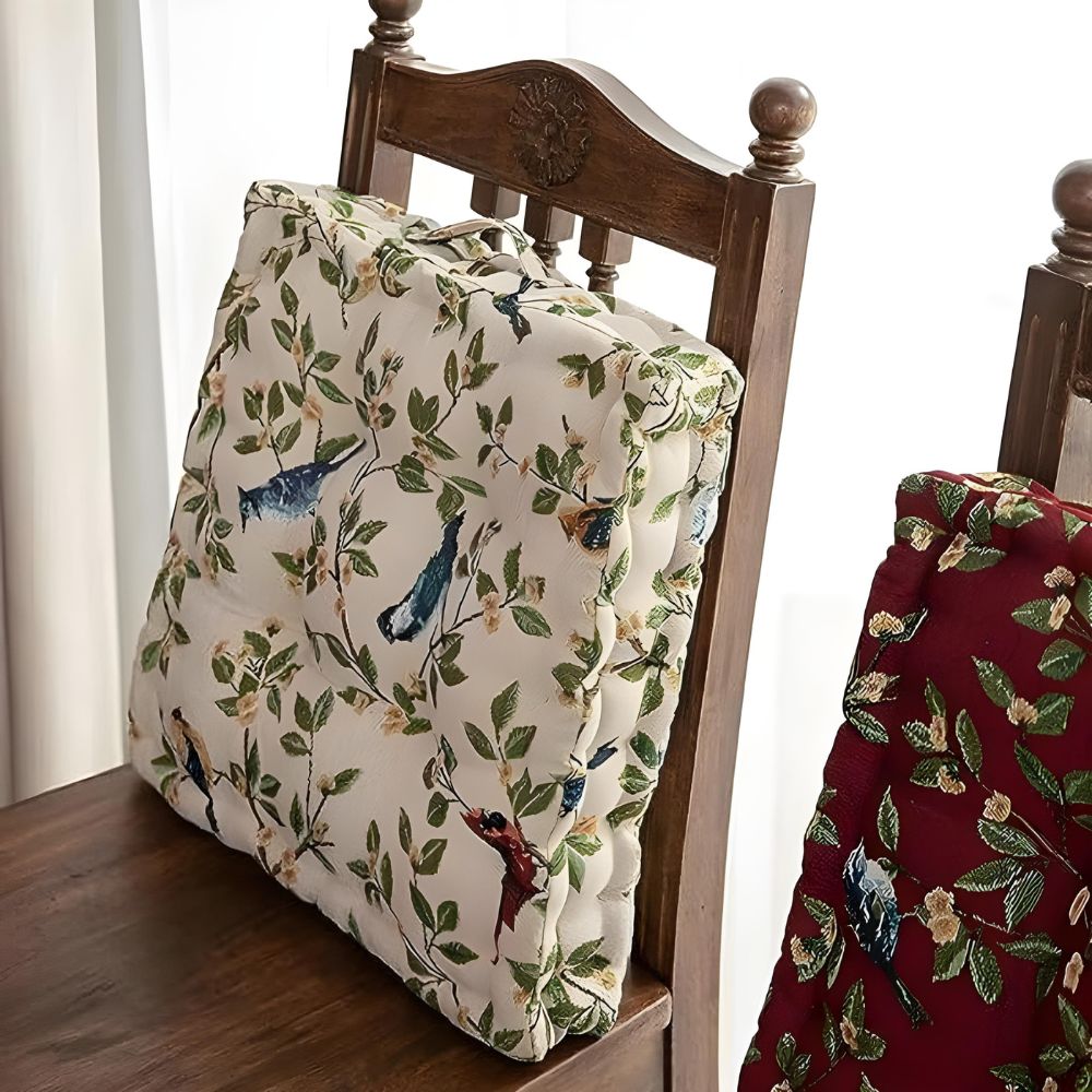 Plush Microfiber Whimsical Bird & Leaf Chair Cushion (16.5x16.5x4 in)