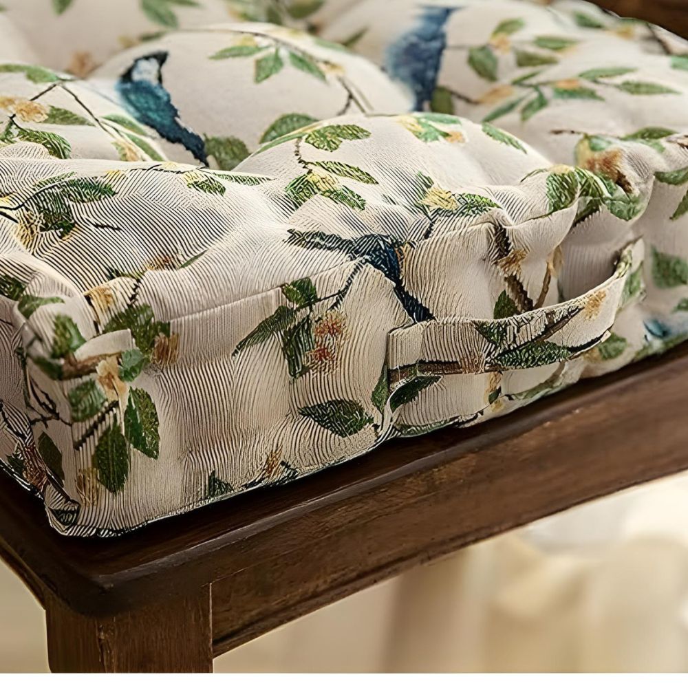 Plush Microfiber Whimsical Bird & Leaf Chair Cushion (16.5x16.5x4 in)