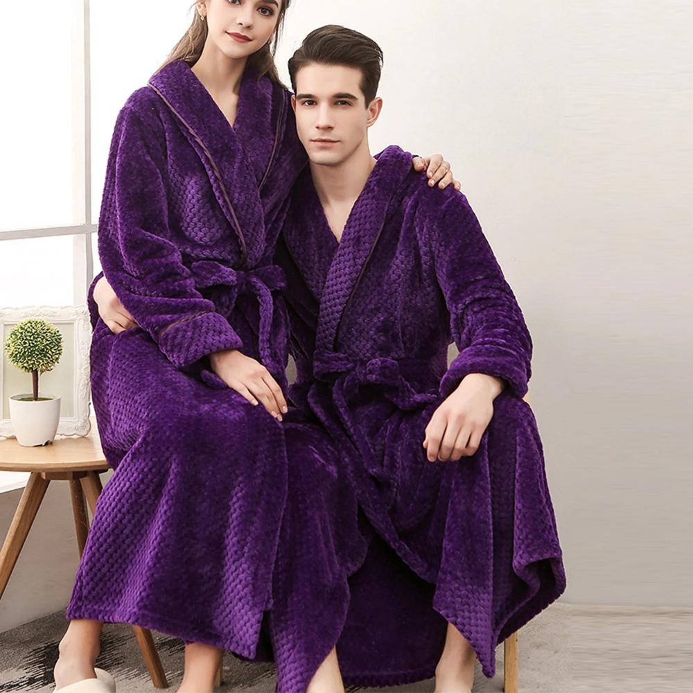 Plush Moisture-Absorbent Fleece Bathrobe (Open Placket & Pockets)