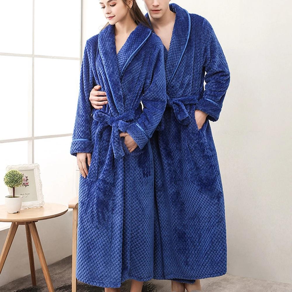 Plush Moisture-Absorbent Fleece Bathrobe (Open Placket & Pockets)