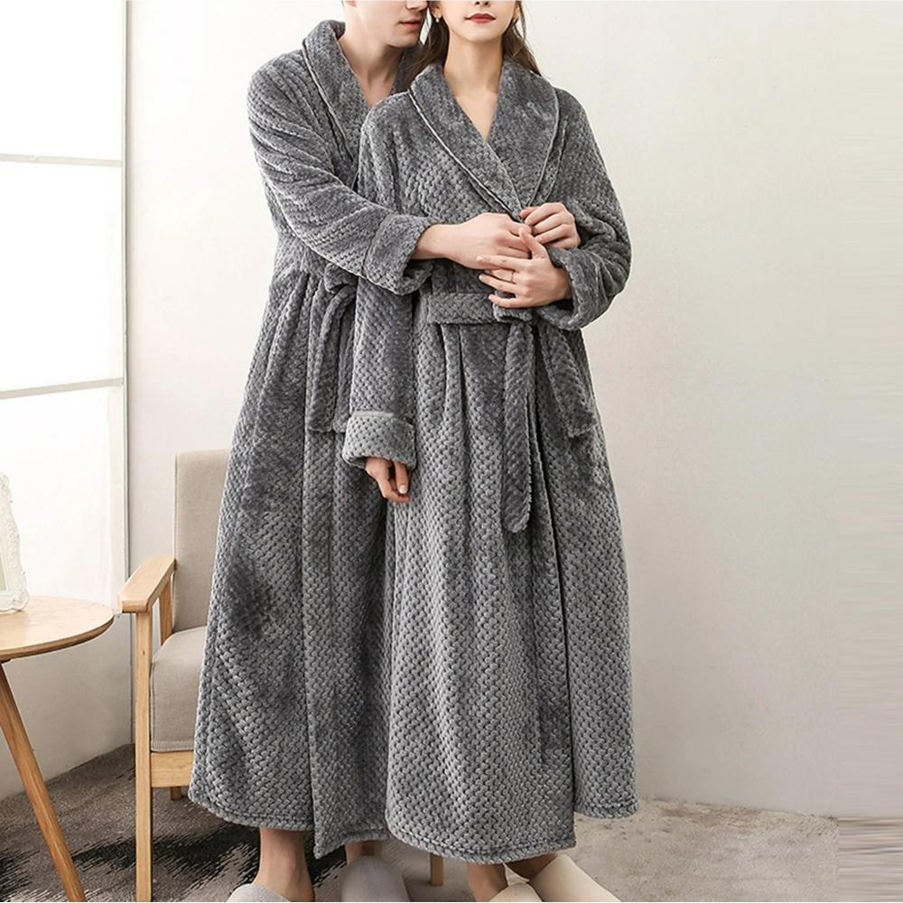 Plush Moisture-Absorbent Fleece Bathrobe (Open Placket & Pockets)