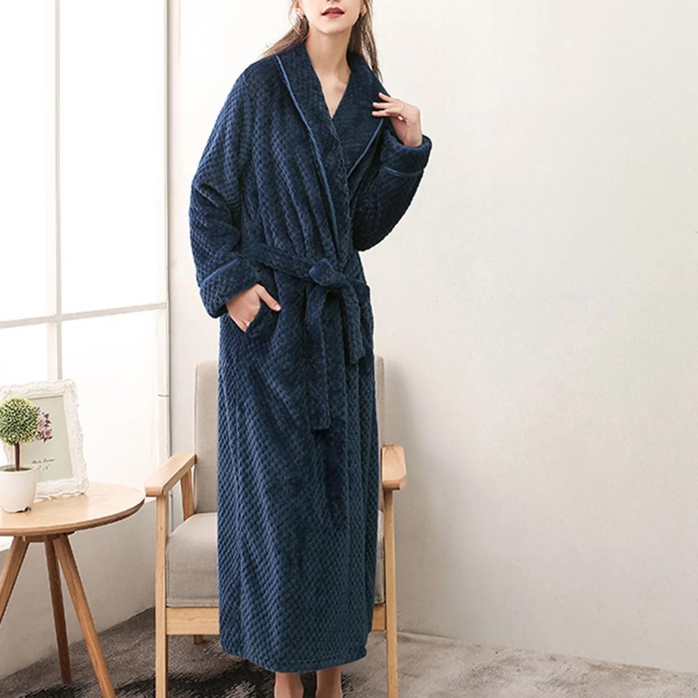 Plush Moisture-Absorbent Fleece Bathrobe (Open Placket & Pockets)