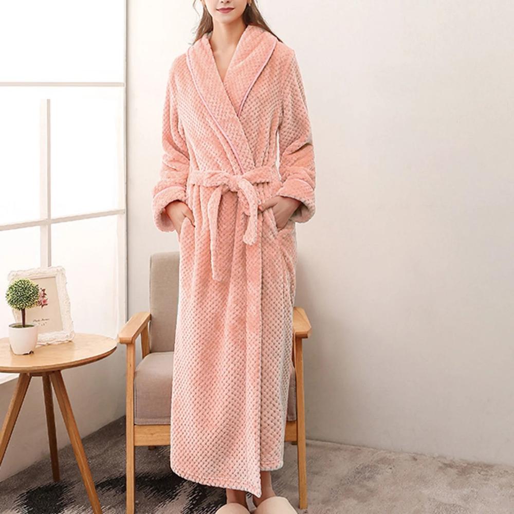 Plush Moisture-Absorbent Fleece Bathrobe (Open Placket & Pockets)