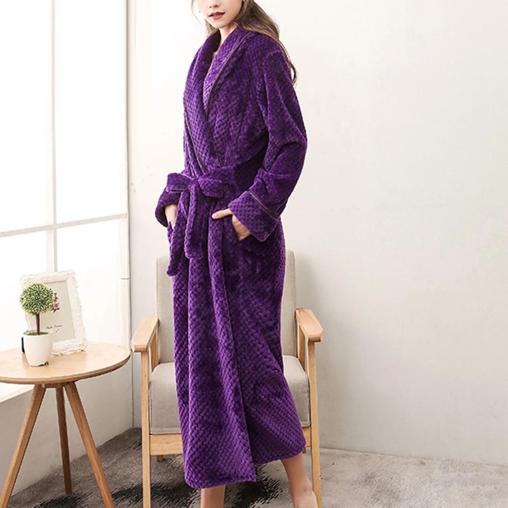 Plush Moisture-Absorbent Fleece Bathrobe (Open Placket & Pockets)