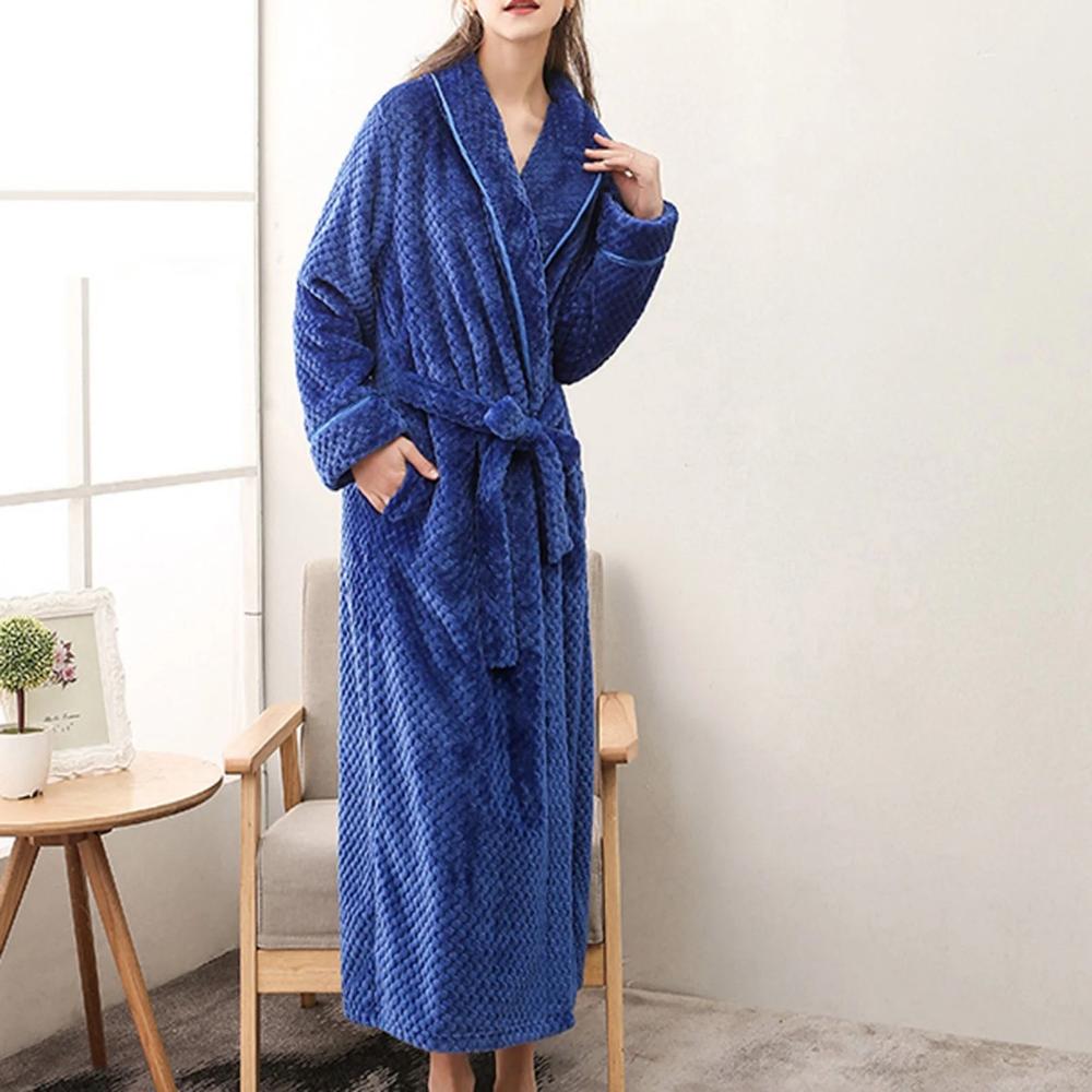 Plush Moisture-Absorbent Fleece Bathrobe (Open Placket & Pockets)