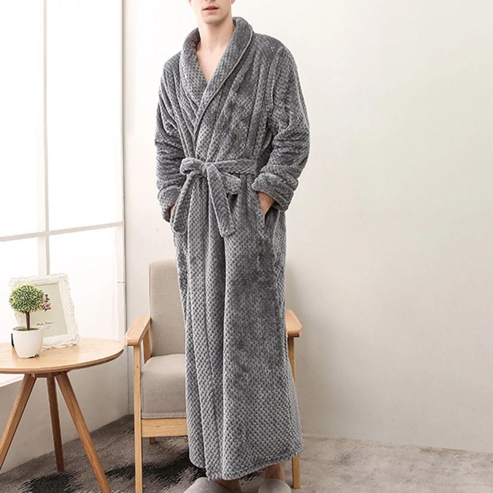 Plush Moisture-Absorbent Fleece Bathrobe (Open Placket & Pockets)