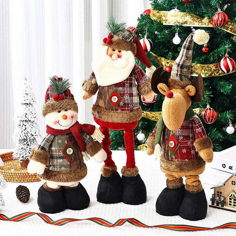 Plush Reindeer Figure Checkered Hat & Scarf