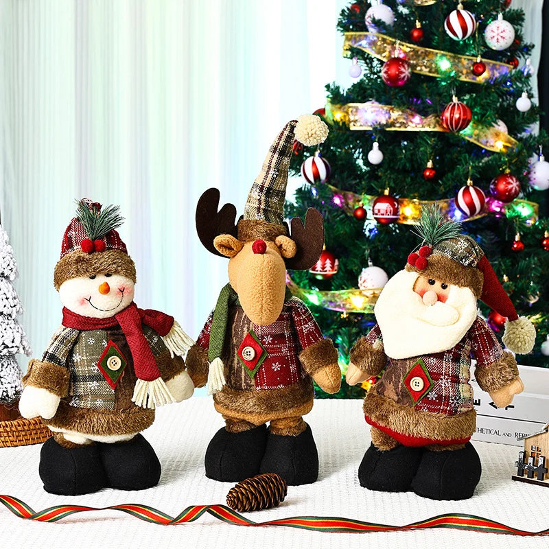 Plush Reindeer Figure Checkered Hat & Scarf