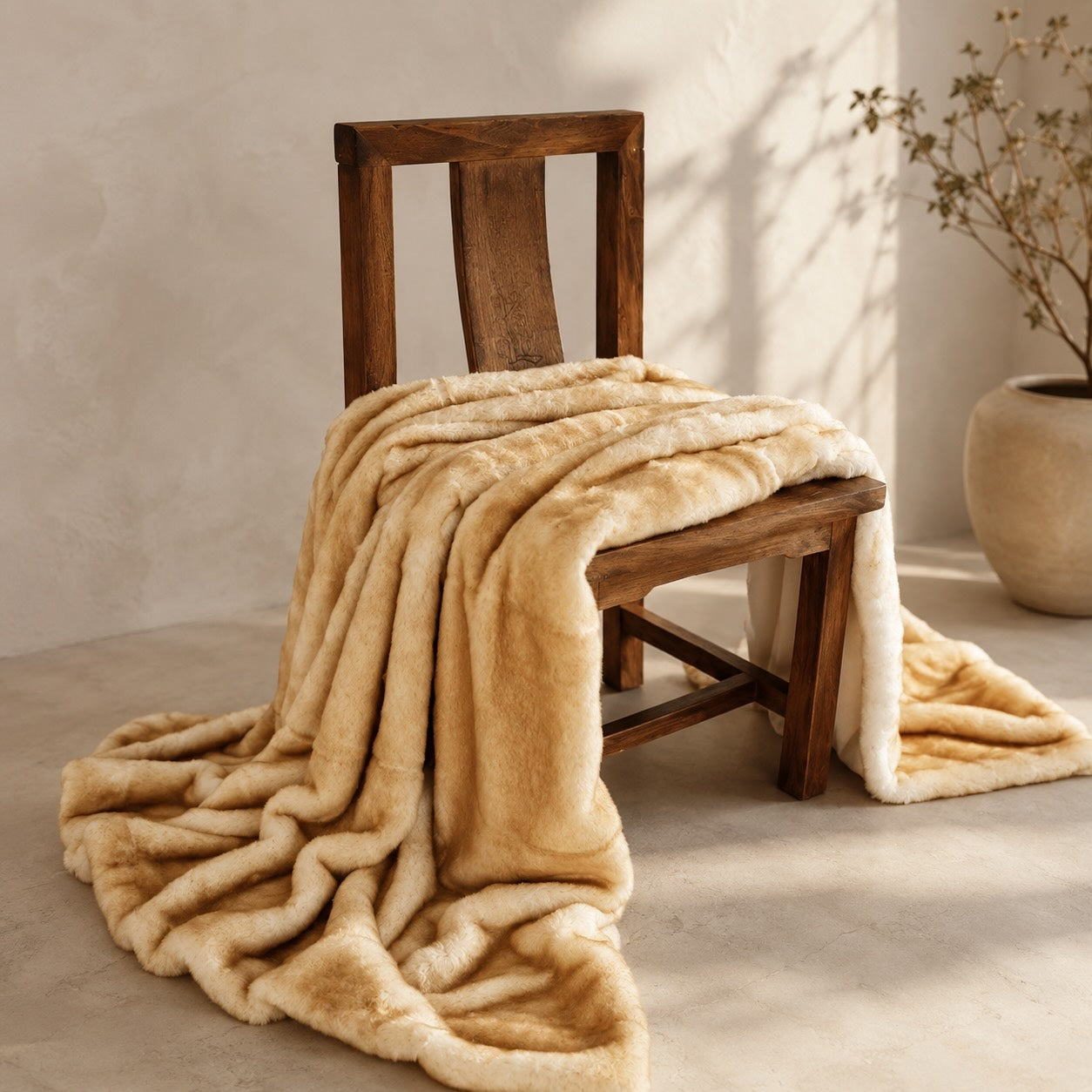 Plush Reversible Faux Fur & Milk Velvet Throw Blanket