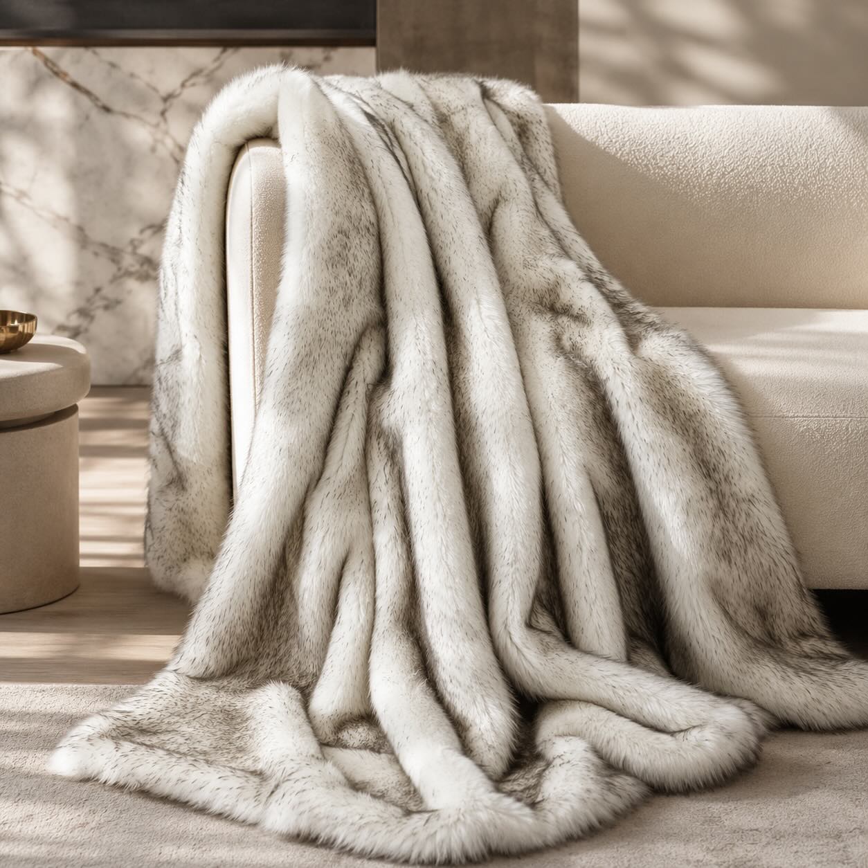 Plush Reversible Faux Fur & Milk Velvet Throw Blanket