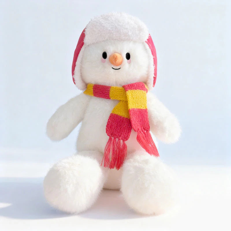 Plush Snowman 15 Inch Hand-Knitted Scarf & Aviator Hat