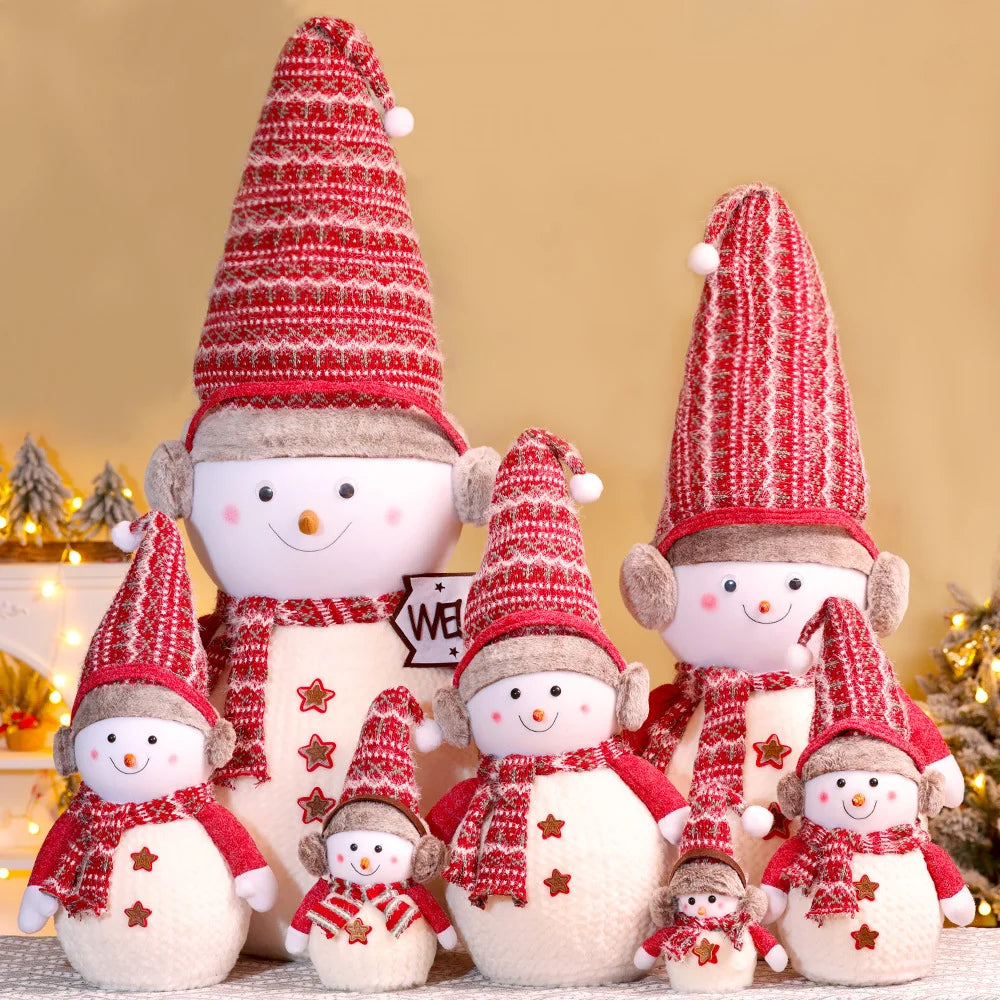 Plush Snowman Figurine Knitted Hat & Scarf 14 Inch