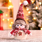Plush Snowman Figurine Knitted Hat & Scarf 14 Inch