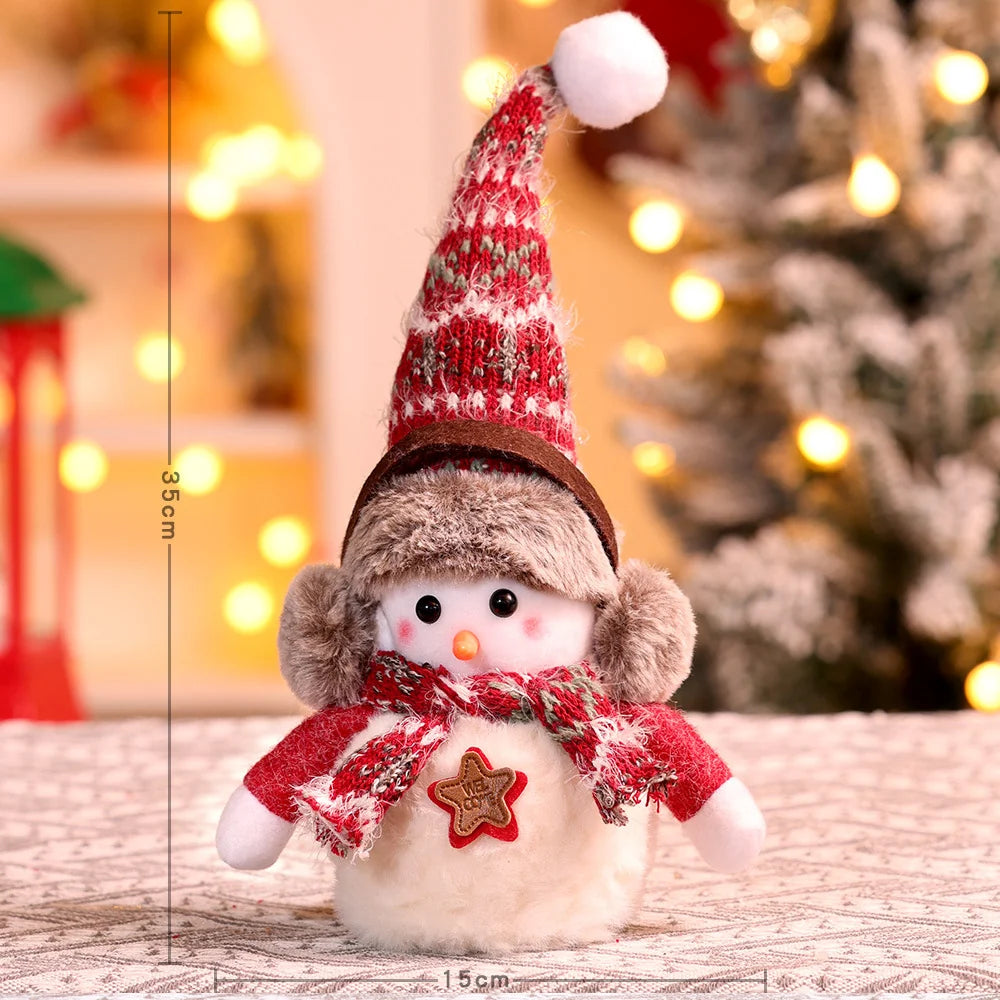 Plush Snowman Figurine Knitted Hat & Scarf 14 Inch