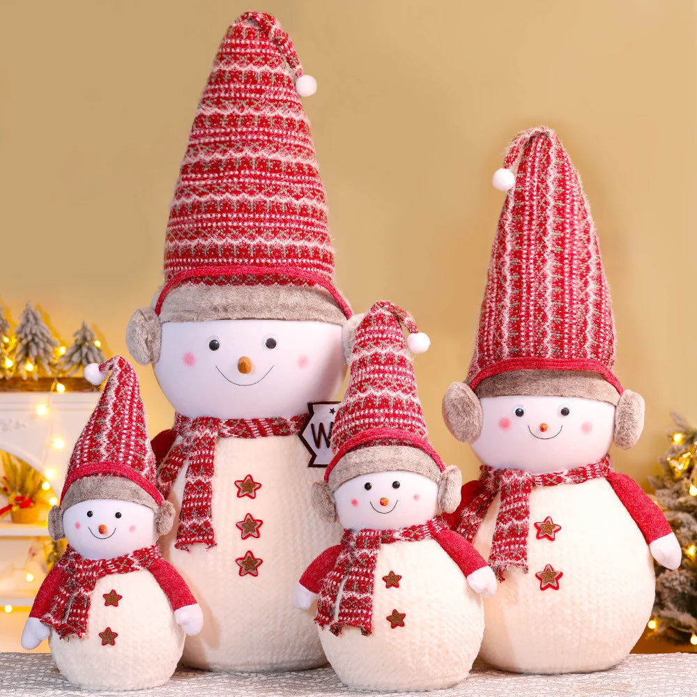 Plush Snowman Figurine Knitted Hat & Scarf 14 Inch