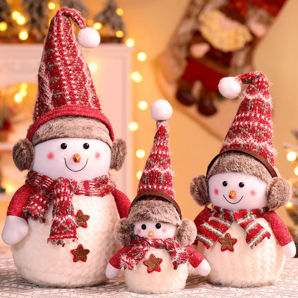 Plush Snowman Figurine Knitted Hat & Scarf 14 Inch