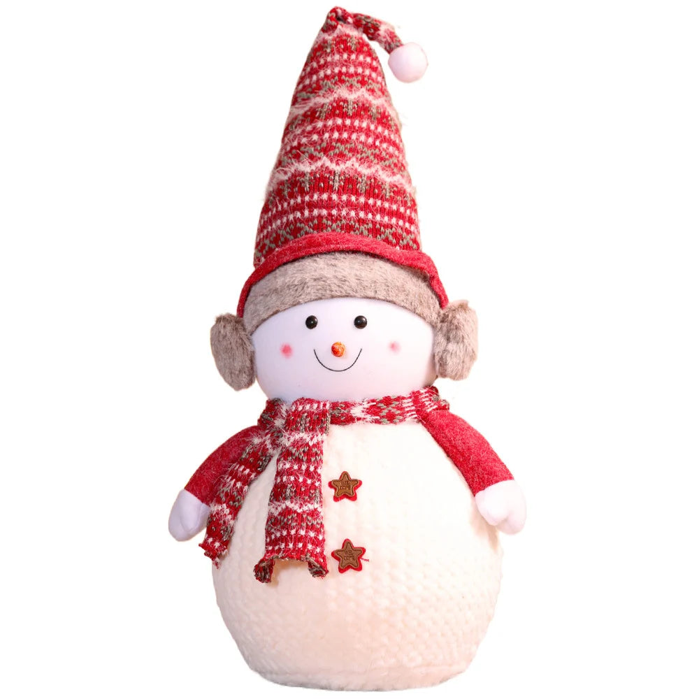 Plush Snowman Figurine Knitted Hat & Scarf 14 Inch