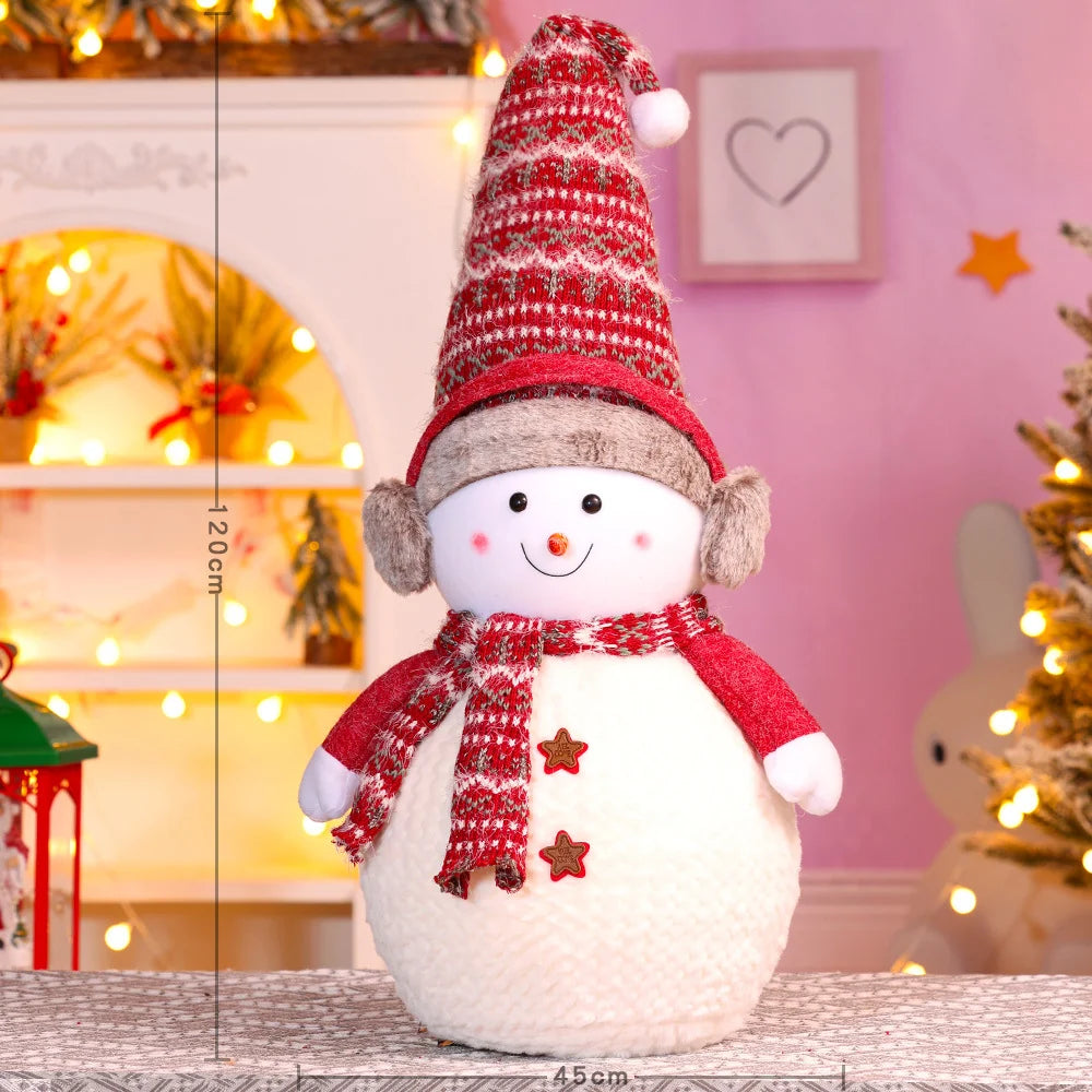 Plush Snowman Figurine Knitted Hat & Scarf 14 Inch