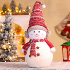 Plush Snowman Figurine Knitted Hat & Scarf 14 Inch