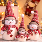 Plush Snowman Figurine Soft Knit Hat & Scarf