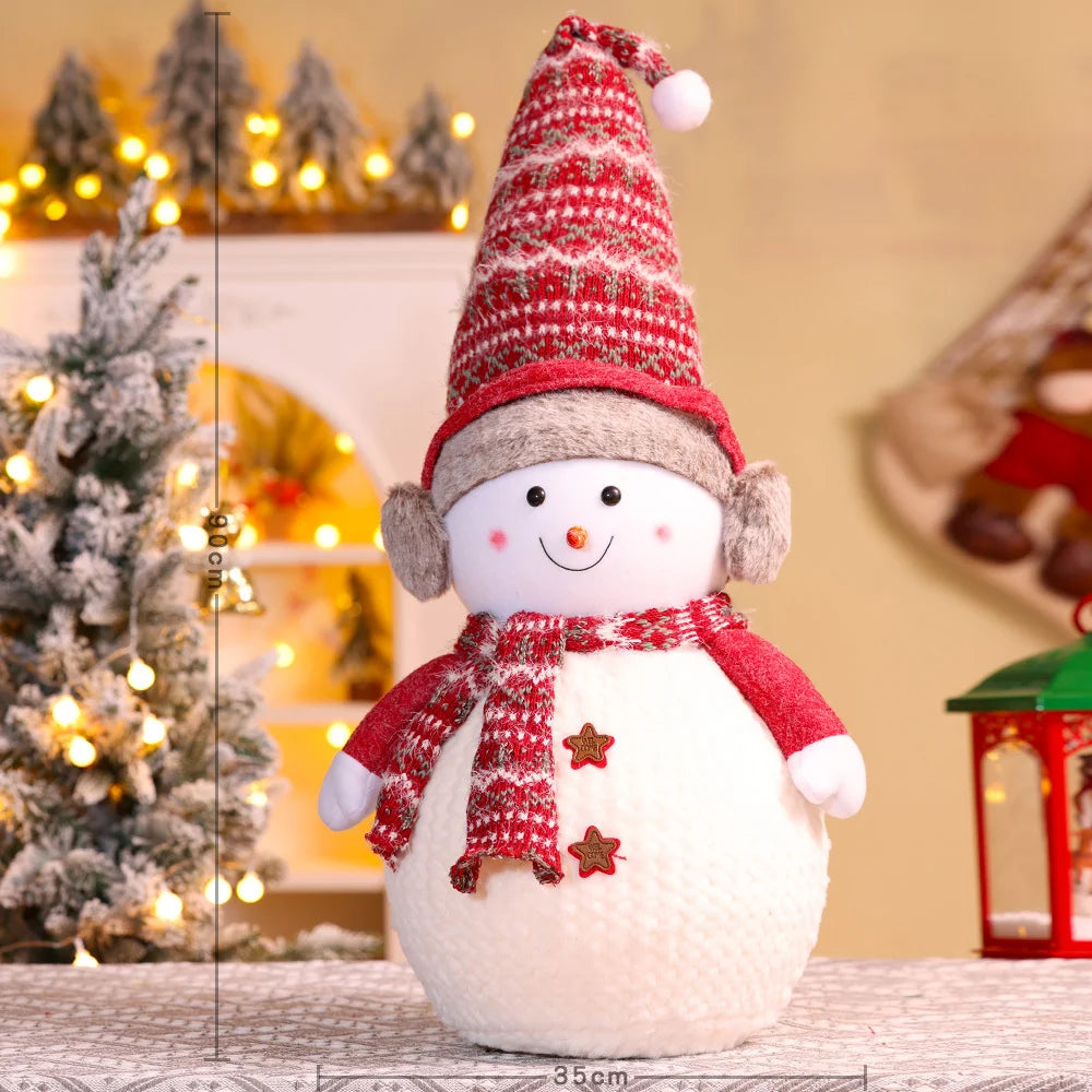 Plush Snowman Figurine Soft Knit Hat & Scarf