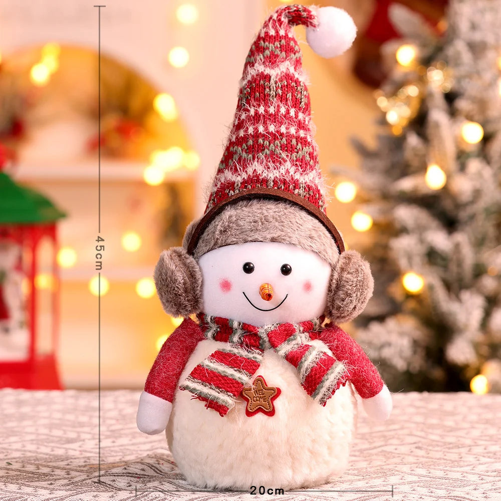 Plush Snowman Figurine Soft Knitted Hat & Scarf