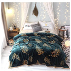 Plush Throw Blanket Botanical Leaf Print Reinforced Edge