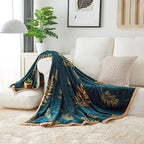 Plush Throw Blanket Botanical Leaf Print Reinforced Edge