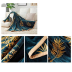 Plush Throw Blanket Botanical Leaf Print Reinforced Edge