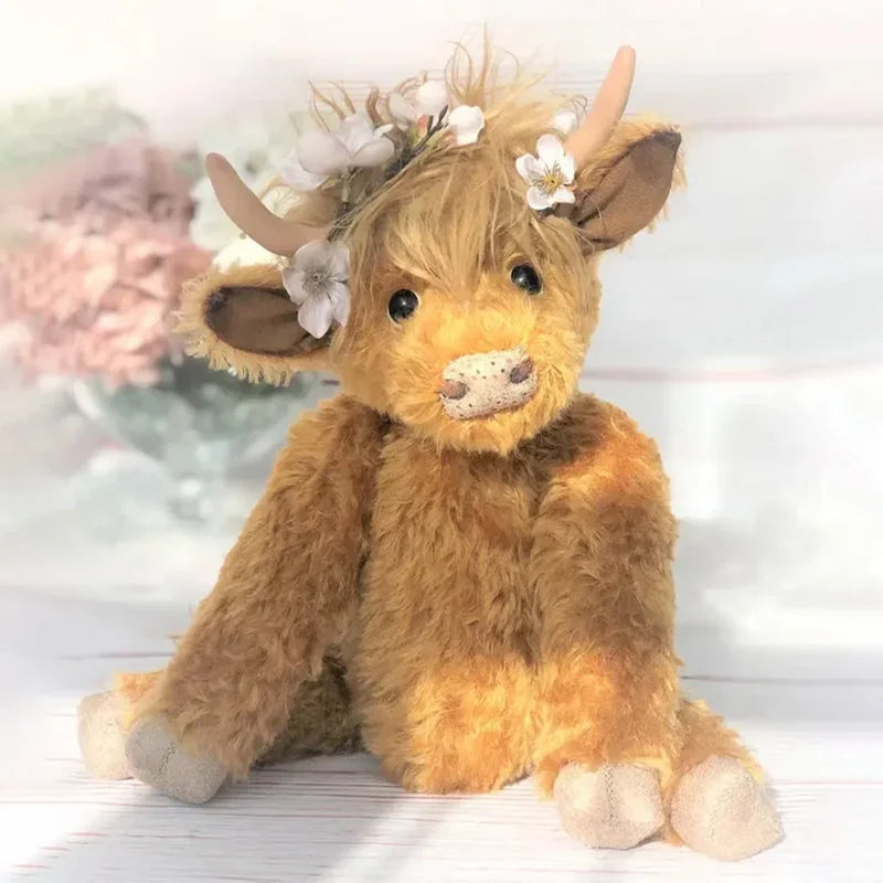 Plush Toy Highland Cow Posable Joints Winter Alpaca Fur