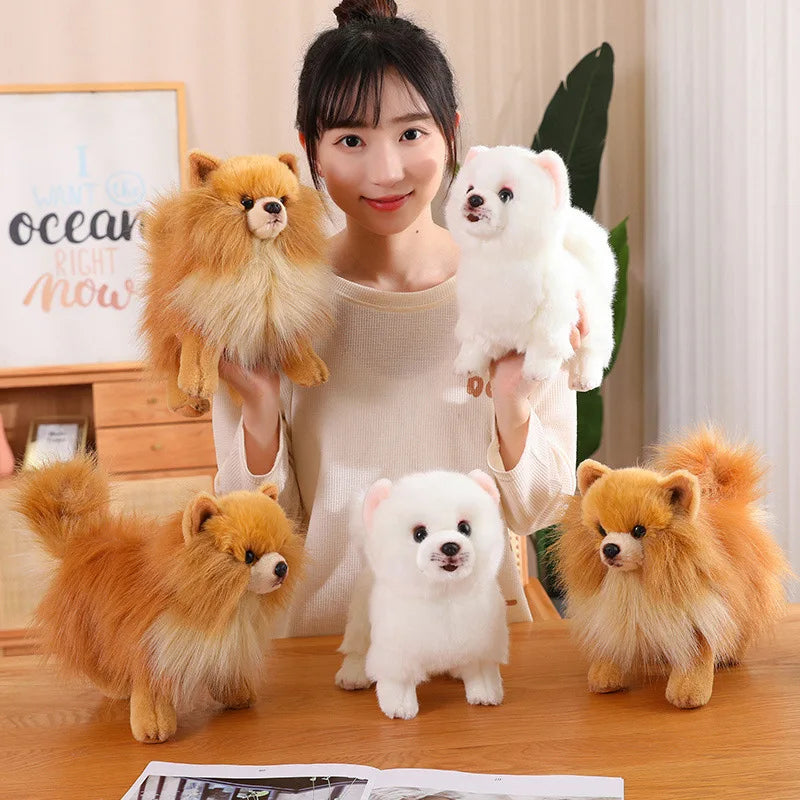 Plush Toy Pomeranian Realistic Soft Surface Washable 12 Inch