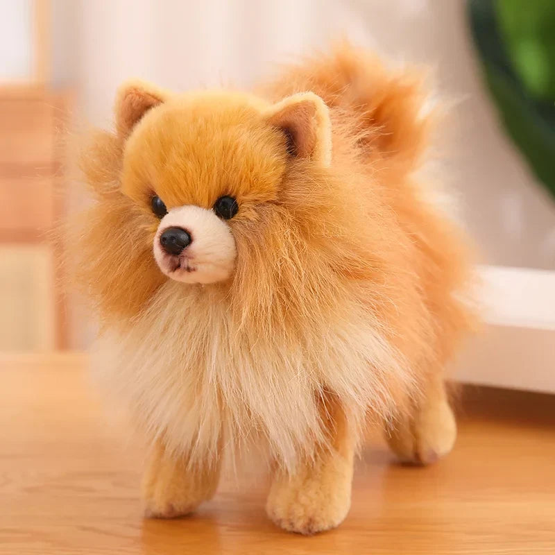 Plush Toy Pomeranian Realistic Soft Surface Washable 12 Inch