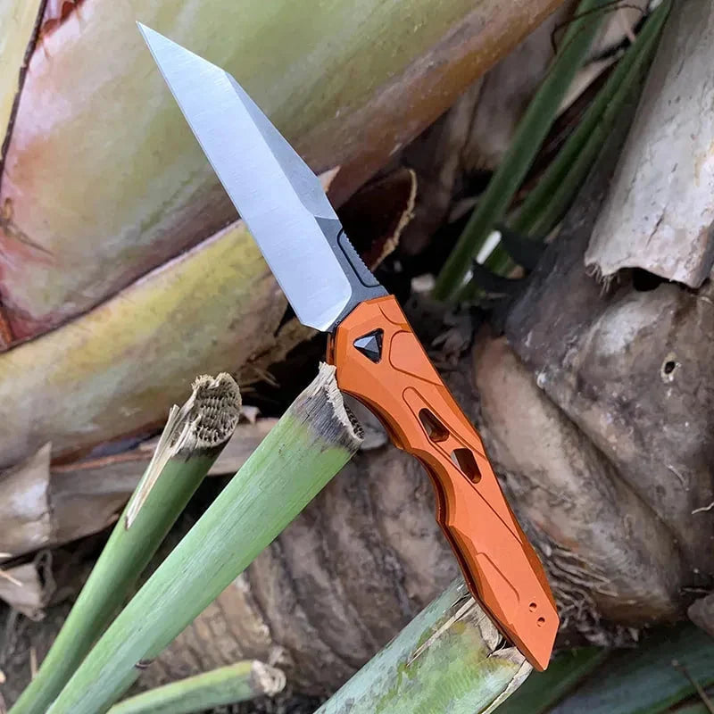 Pocket Knife Push Button Wharncliffe Blade Aluminum Handle
