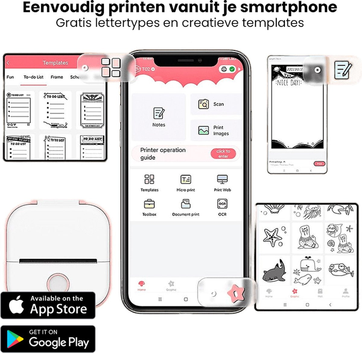 Pocket Printer Compact Thermal No Ink Smartphone App Compatible