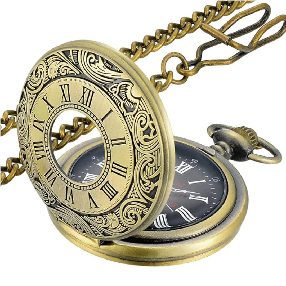 Pocket Watch Roman Numeral Quartz Movement 14.57 Inch Chain