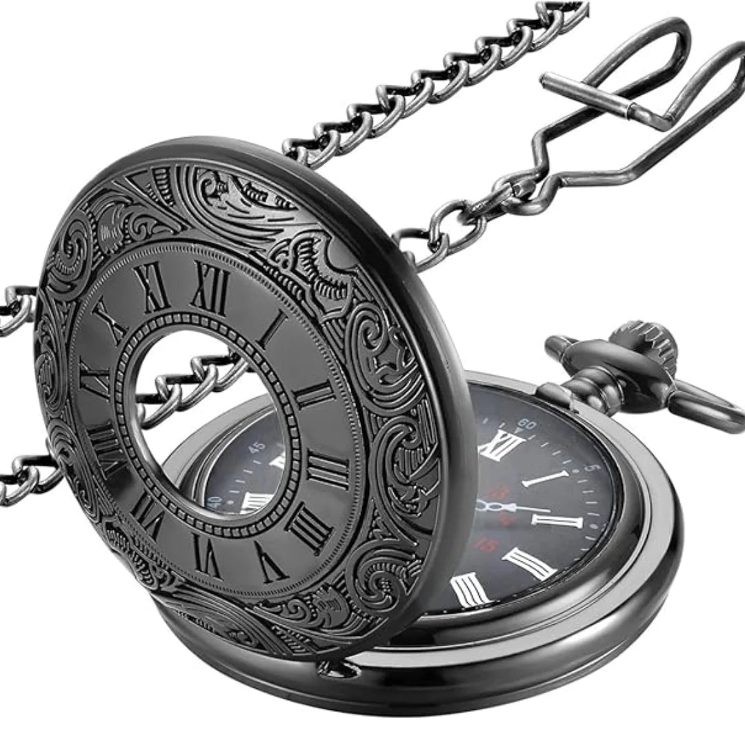 Pocket Watch Roman Numeral Quartz Movement 14.57 Inch Chain