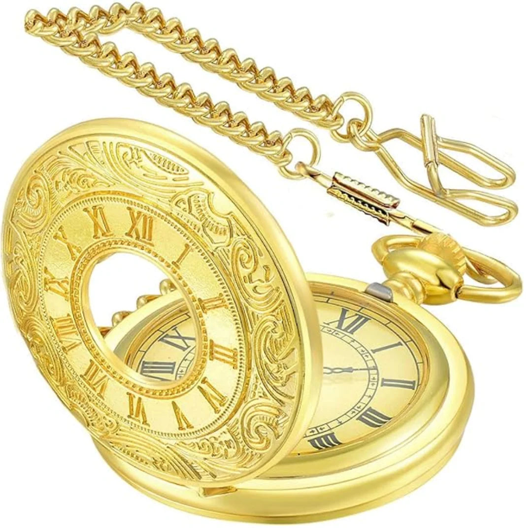 Pocket Watch Roman Numeral Quartz Movement 14.57 Inch Chain