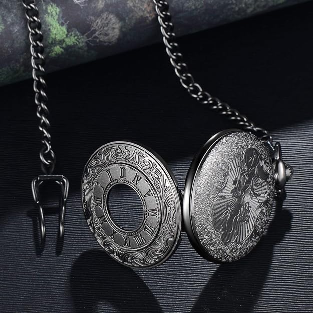 Pocket Watch Roman Numeral Quartz Movement 14.57 Inch Chain