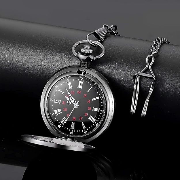 Pocket Watch Roman Numeral Quartz Movement 14.57 Inch Chain