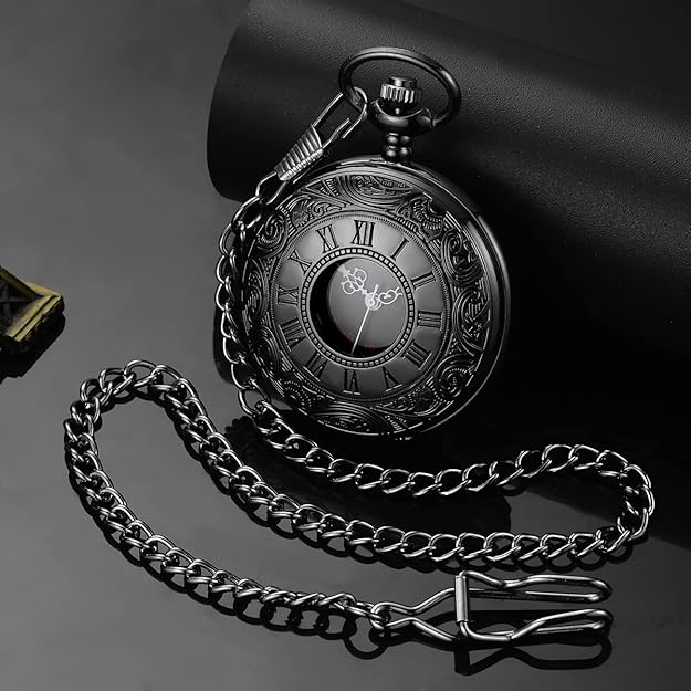 Pocket Watch Roman Numeral Quartz Movement 14.57 Inch Chain