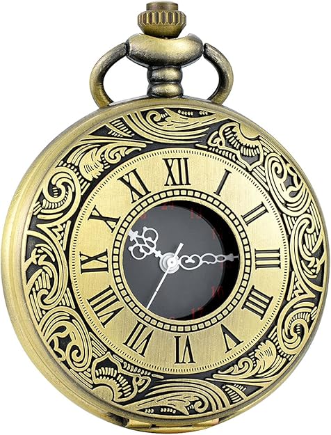 Pocket Watch Vintage Roman Numerals Quartz Movement Chain Included