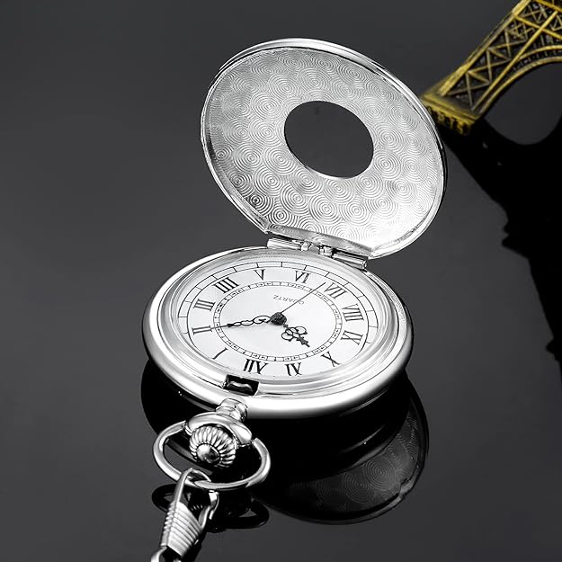 Pocket Watch Vintage Roman Numerals Quartz Movement Chain Included