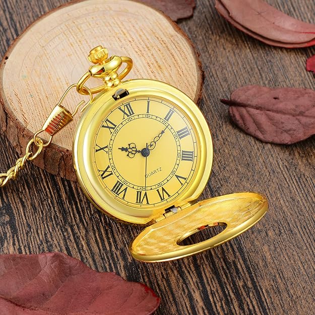 Pocket Watch Vintage Roman Numerals Quartz Movement Chain Included
