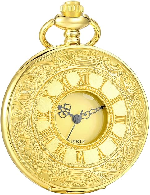 Pocket Watch Vintage Roman Numerals Quartz Movement Chain Included