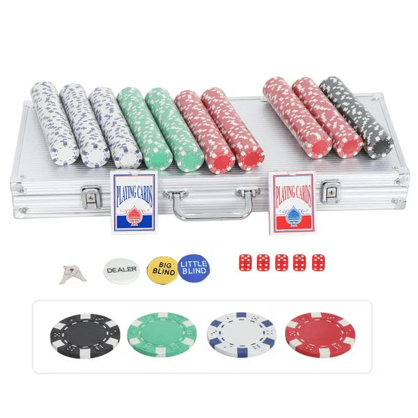 Poker Set 500-Piece Weighted Clay Chips Lockable Aluminum Case