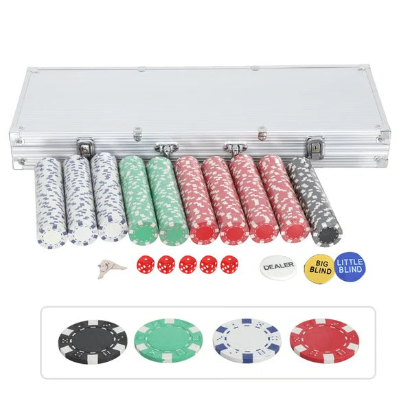 Poker Set 500-Piece Weighted Clay Chips Lockable Aluminum Case