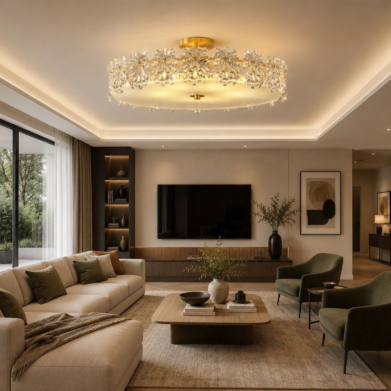 Polished Copper Starburst Glass Flush Mount Ceiling Light